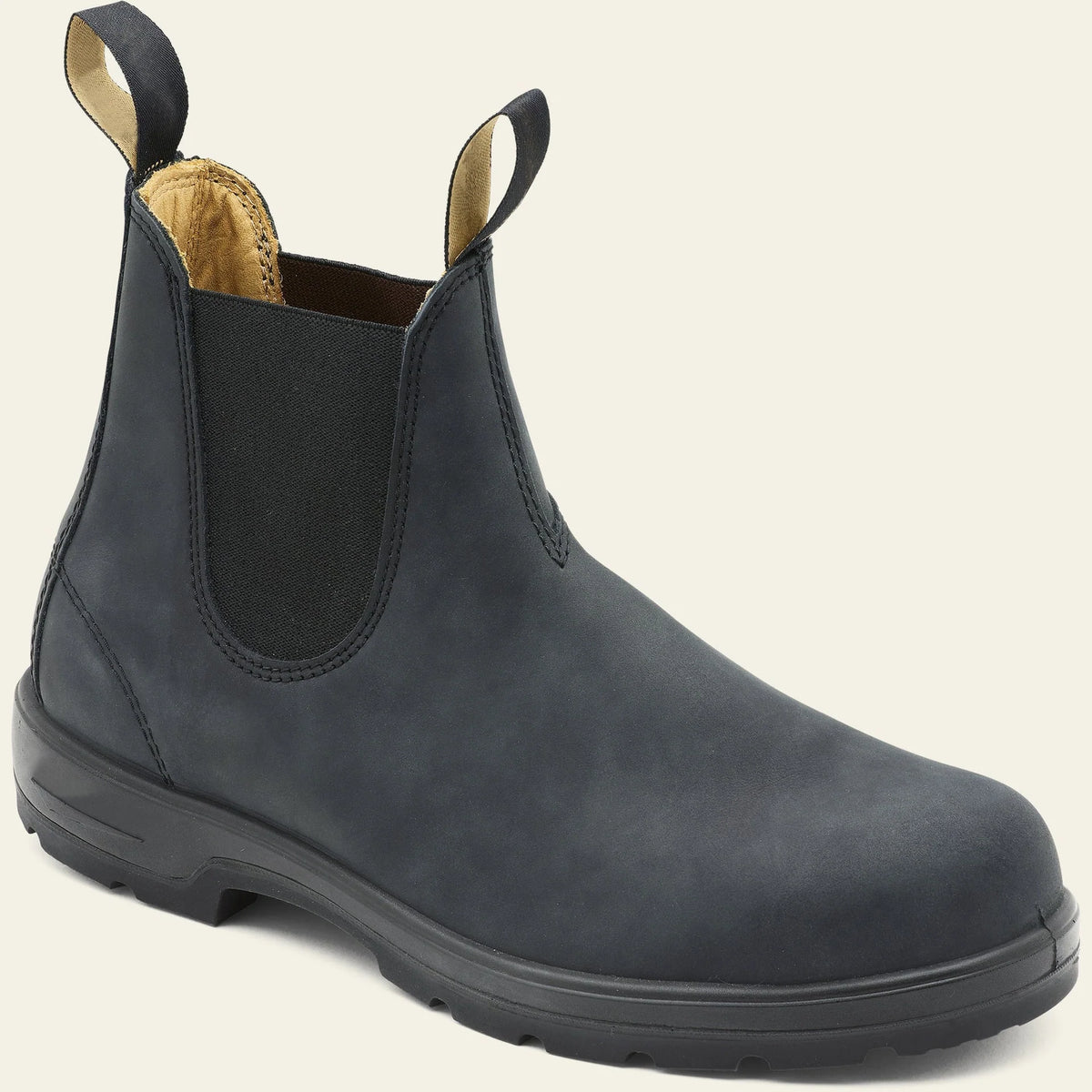 Men's blue leather Chelsea boots with elastic side panel