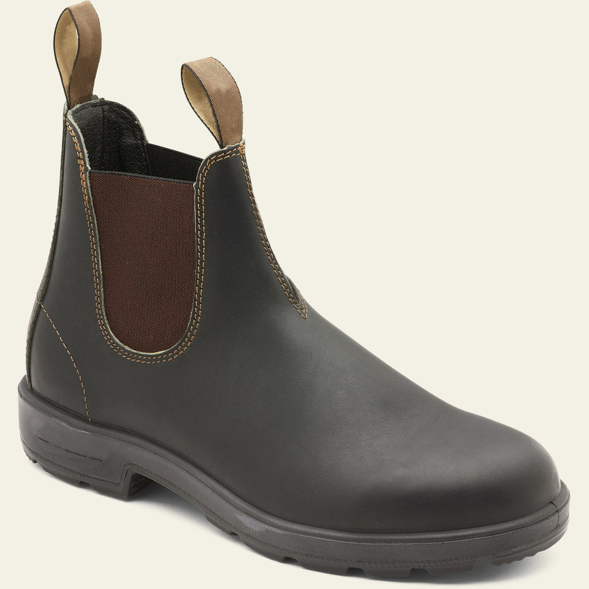Men's green leather Chelsea boots with elastic side panel