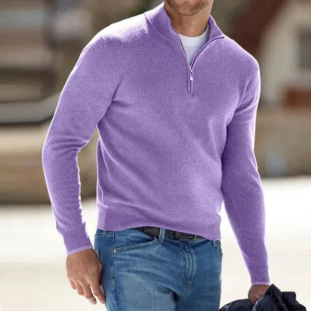 Men's Quarter-Zip Pullover Sweater in Lavender