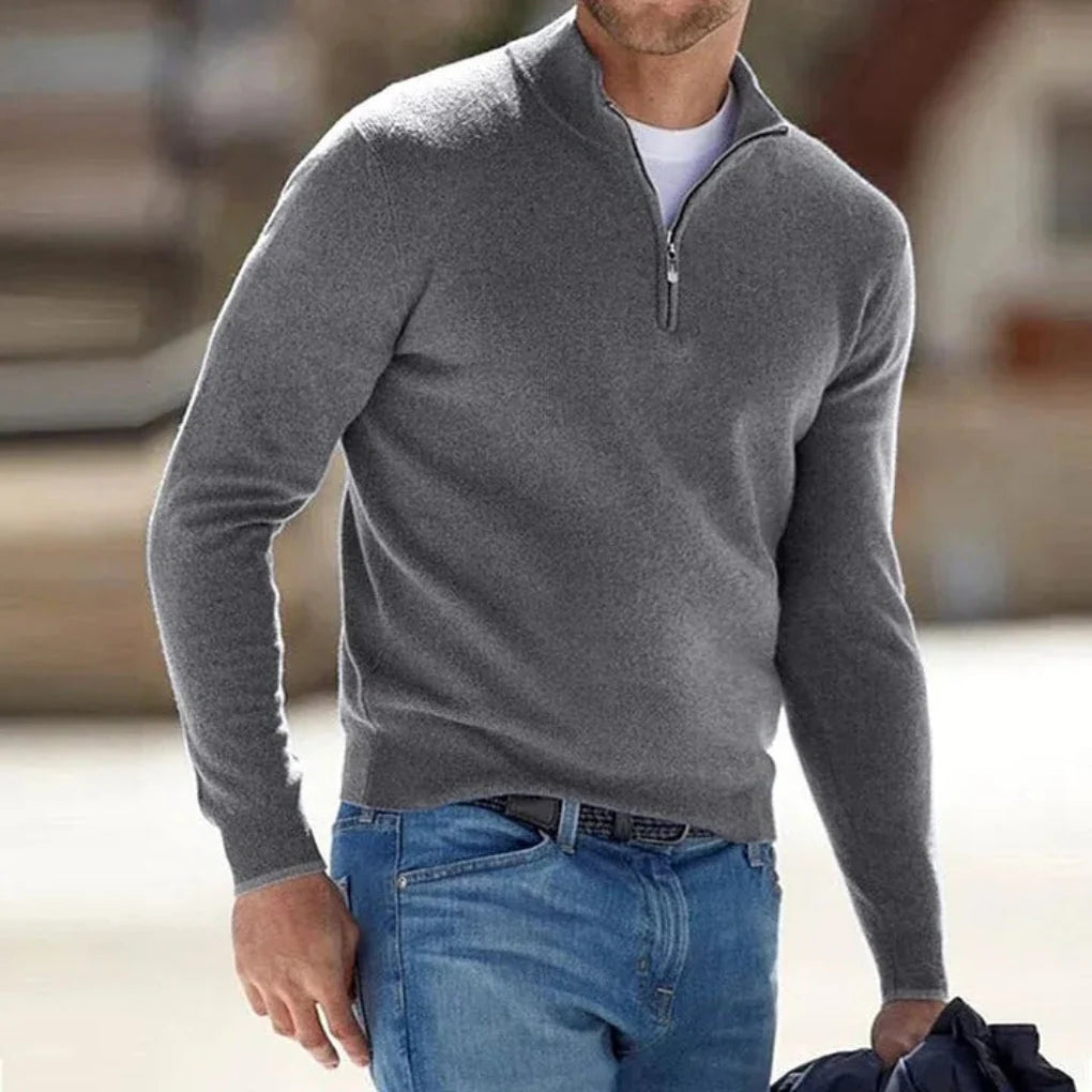 Men's Quarter-Zip Pullover Sweater in Gray