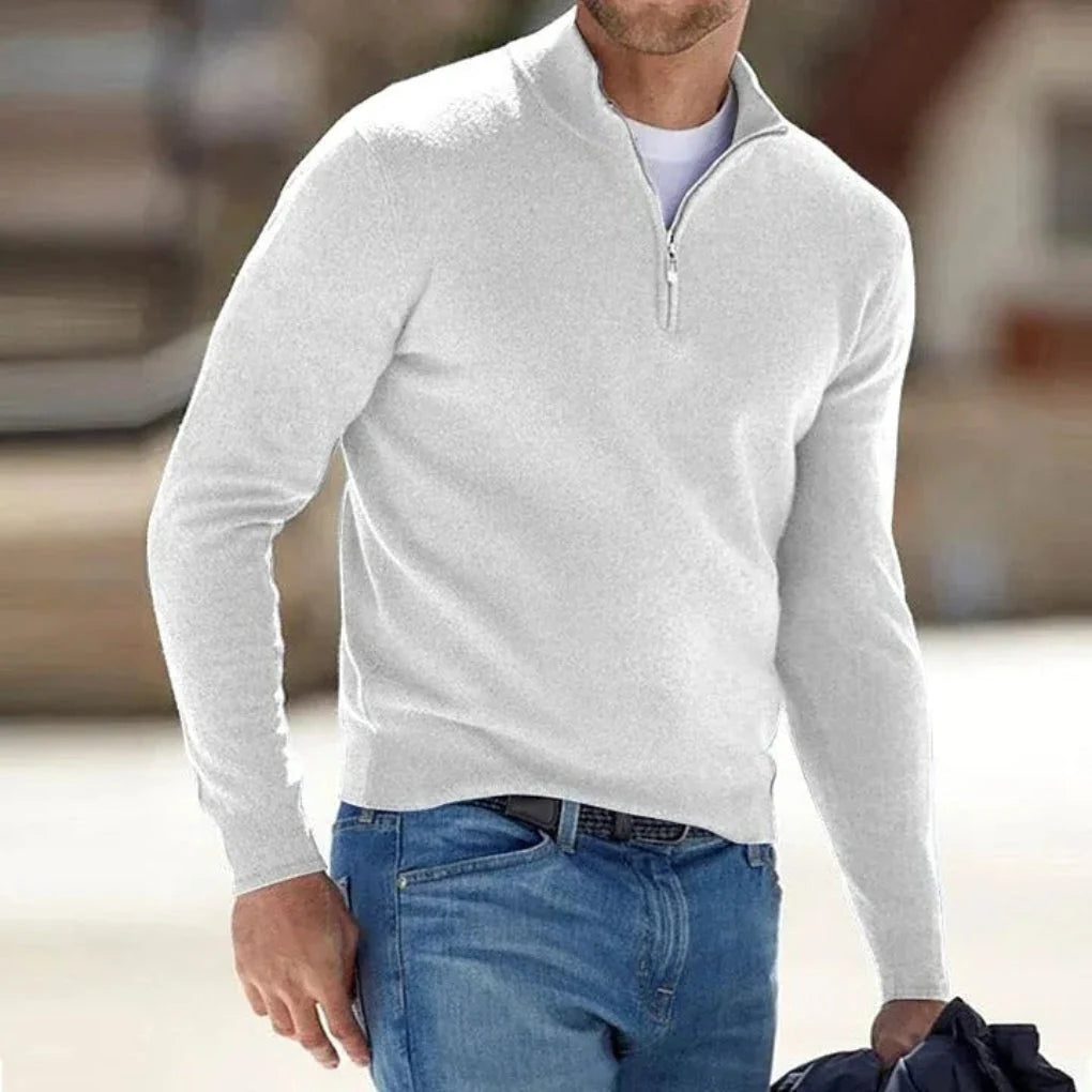 Men's Quarter-Zip Pullover Sweater in White