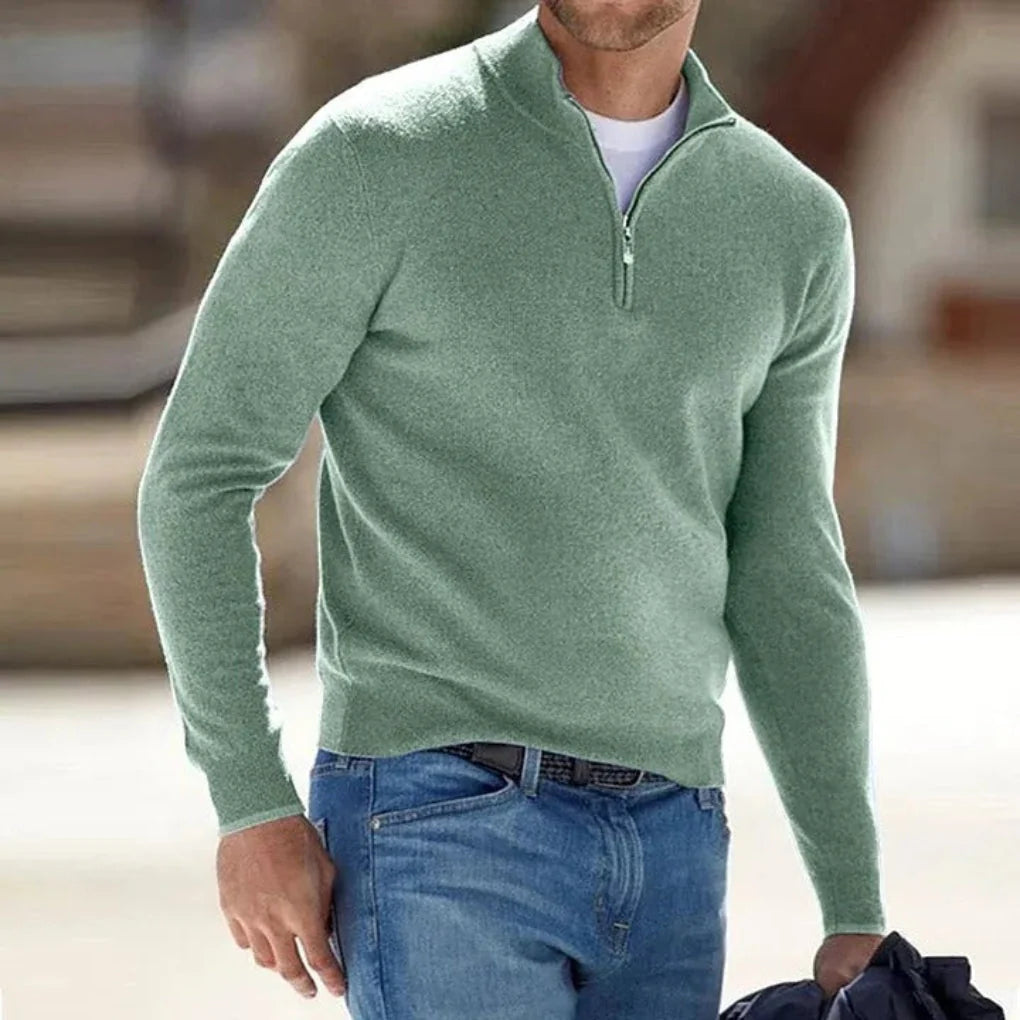 Men's Quarter-Zip Pullover Sweater in Green