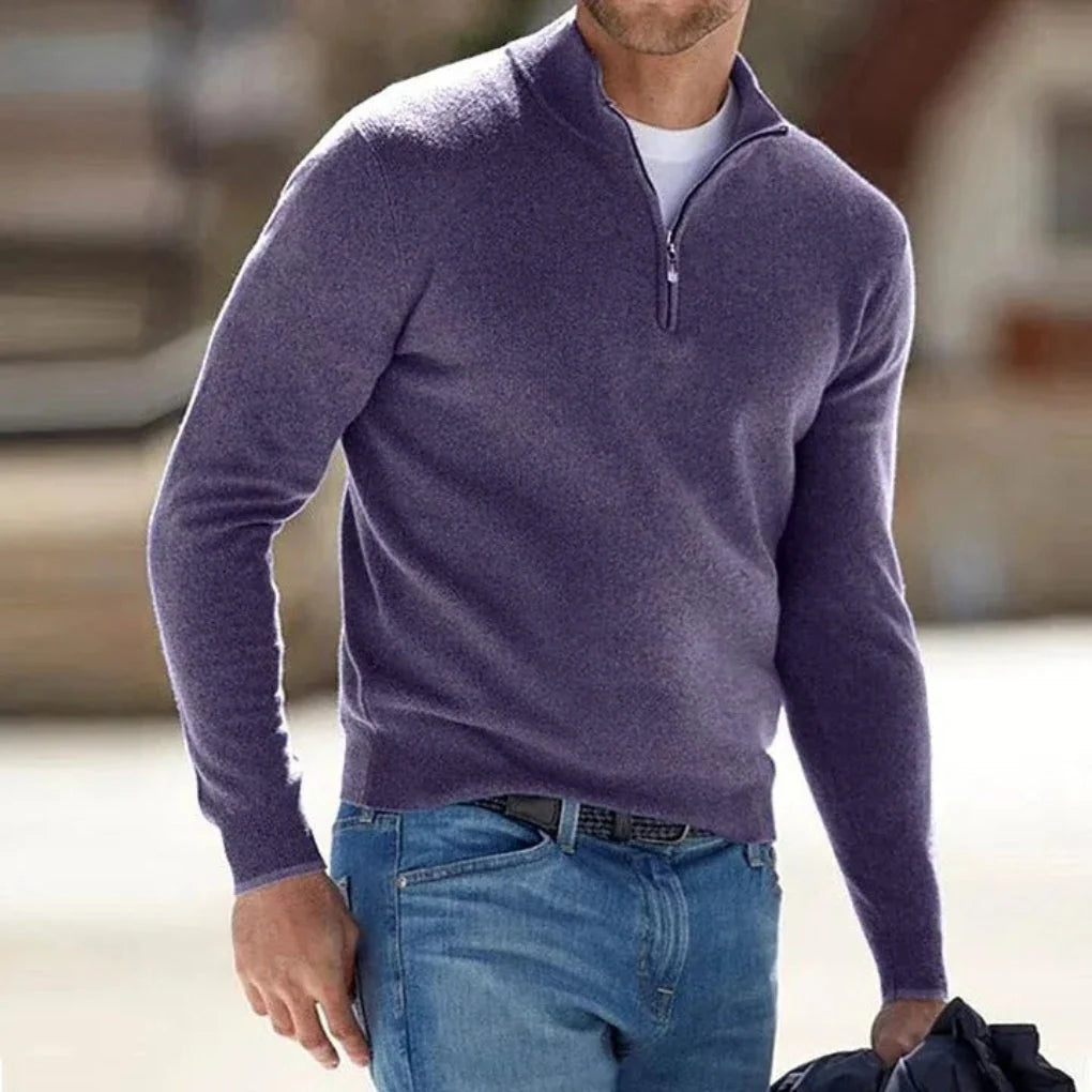 Men's Quarter-Zip Pullover Sweater in Purple