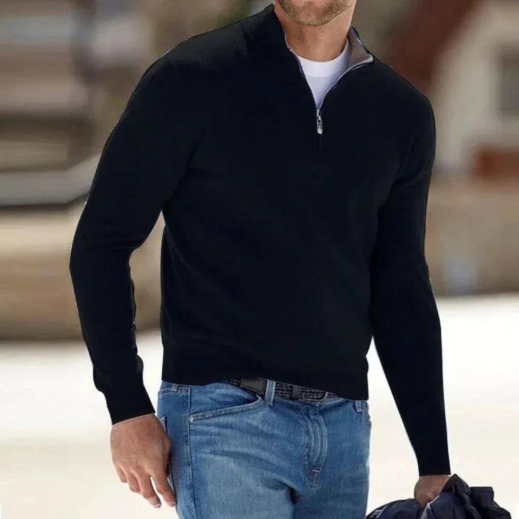 Men's Quarter-Zip Pullover Sweater in Black