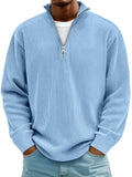 Men's Ribbed Knit Quarter-Zip Sweater in Light Blue