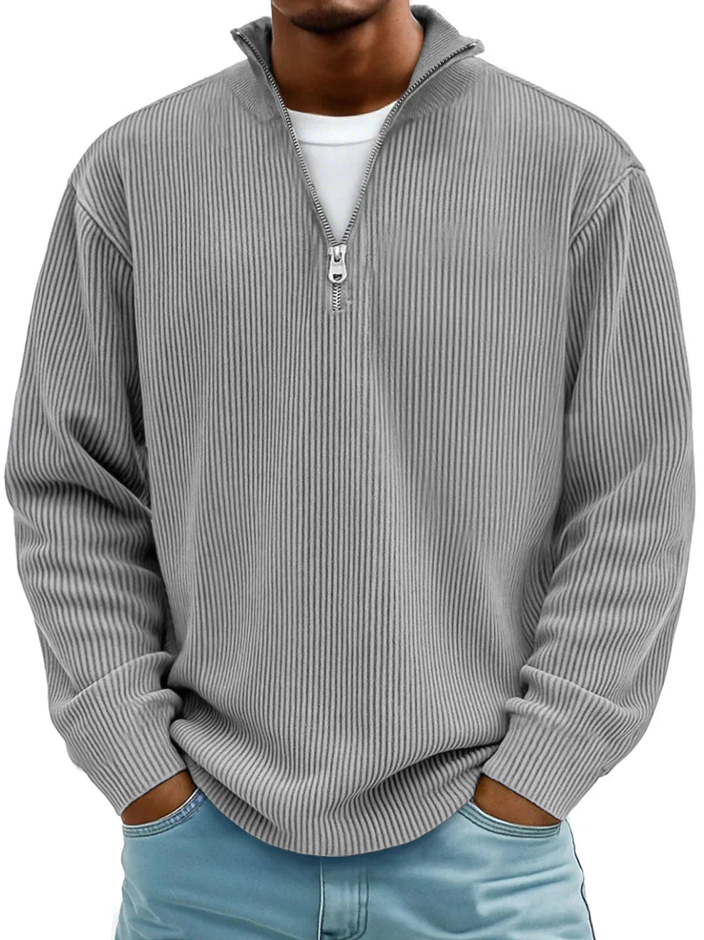 Men's Ribbed Knit Quarter-Zip Sweater in Mint