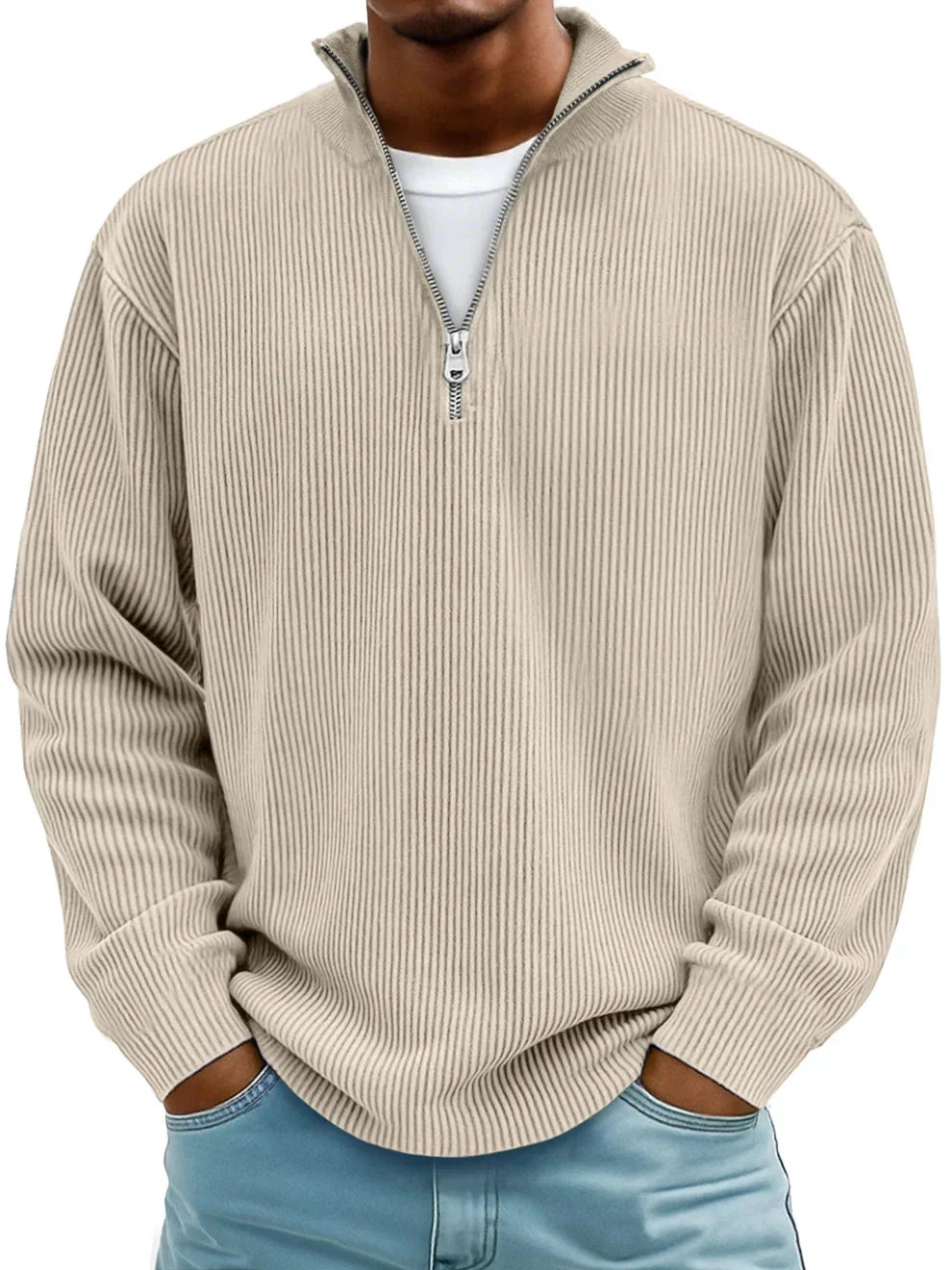 Men's Ribbed Knit Quarter-Zip Sweater in Navy