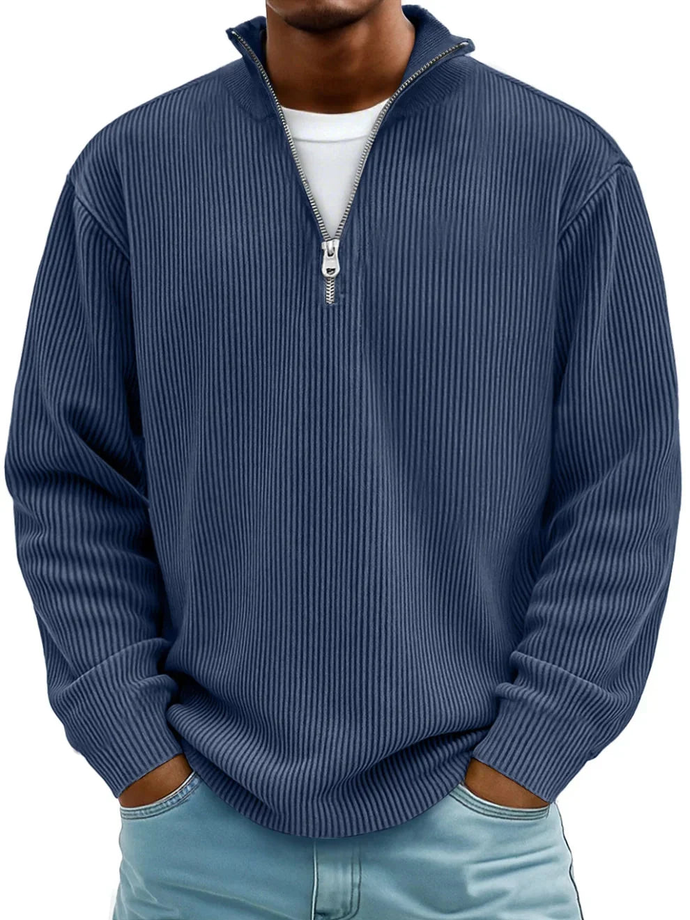 Men's Ribbed Knit Quarter-Zip Sweater in White