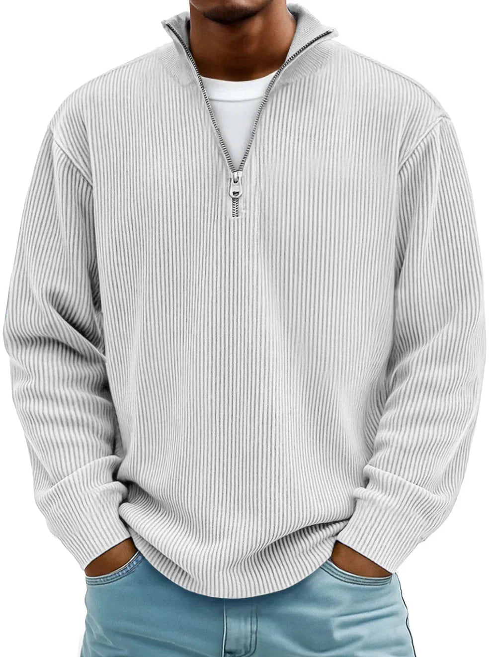 Men's Ribbed Knit Quarter-Zip Sweater in Black