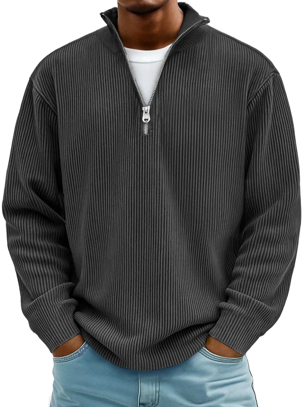 Men's Ribbed Knit Quarter-Zip Sweater in Green