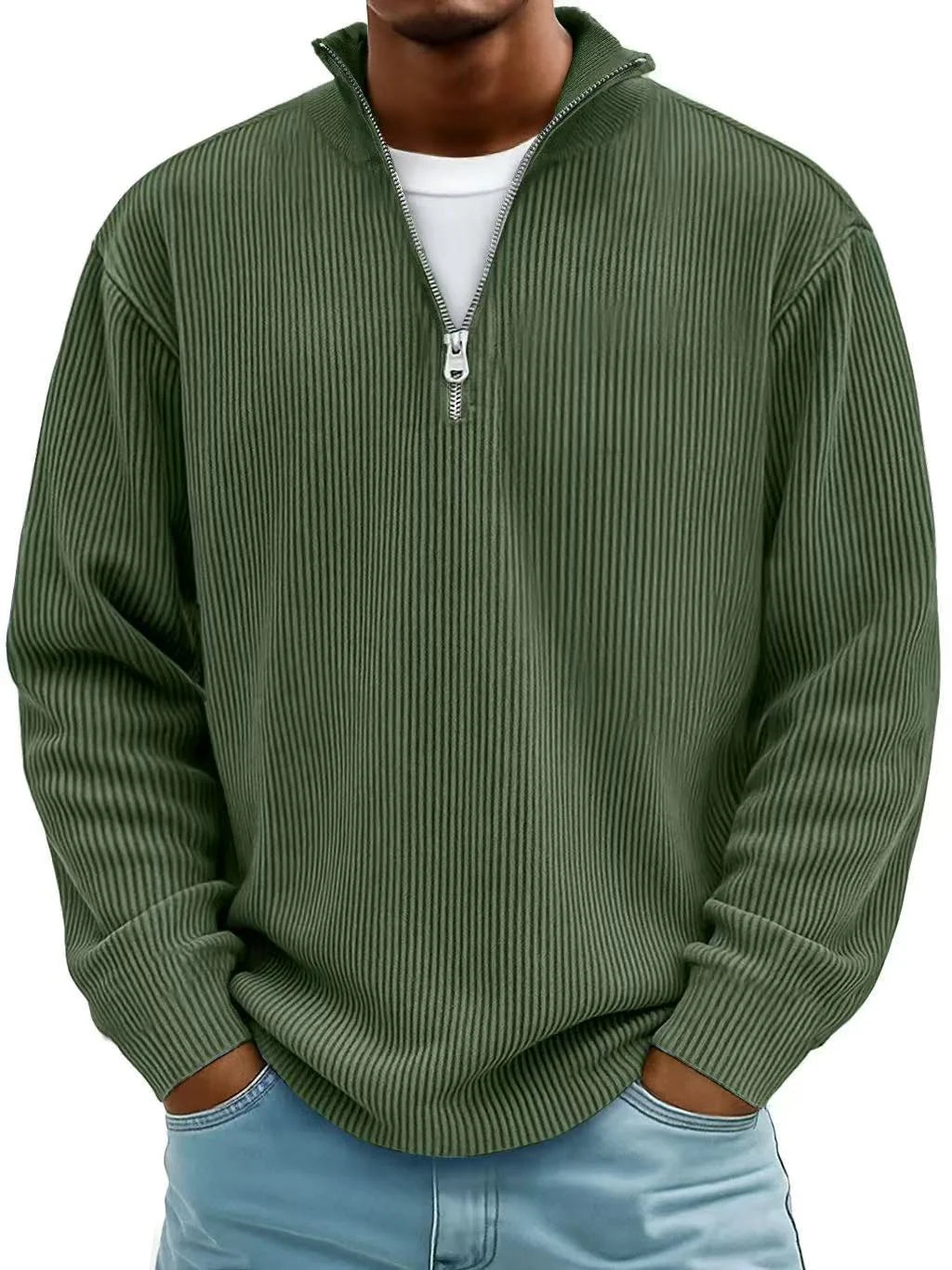 Men's Ribbed Knit Quarter-Zip Sweater in Purple