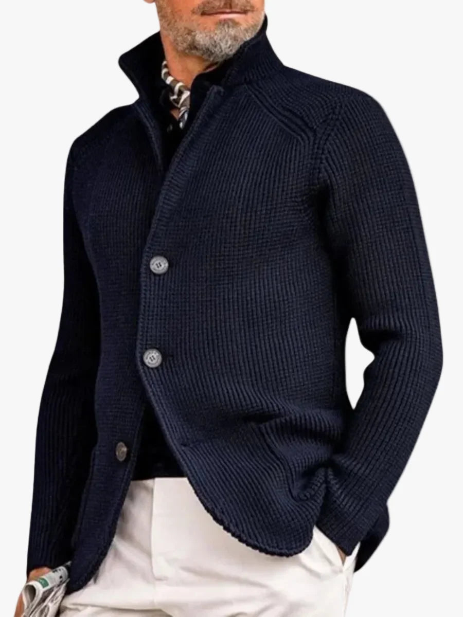 Men's Waffle-Knit Cardigan Sweater in Navy