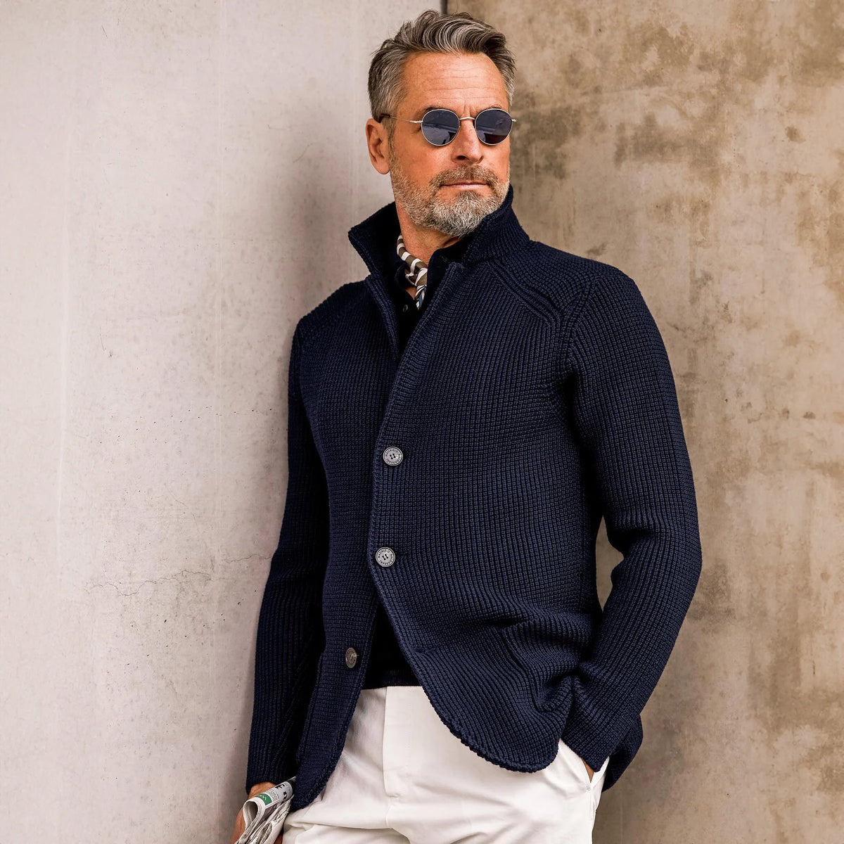 Men's Waffle-Knit Cardigan Sweater in Brown