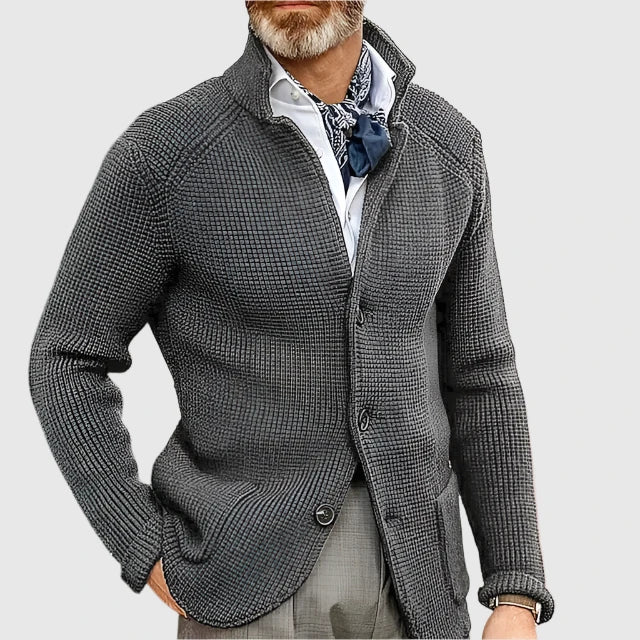 Men's Waffle-Knit Cardigan Sweater in Black
