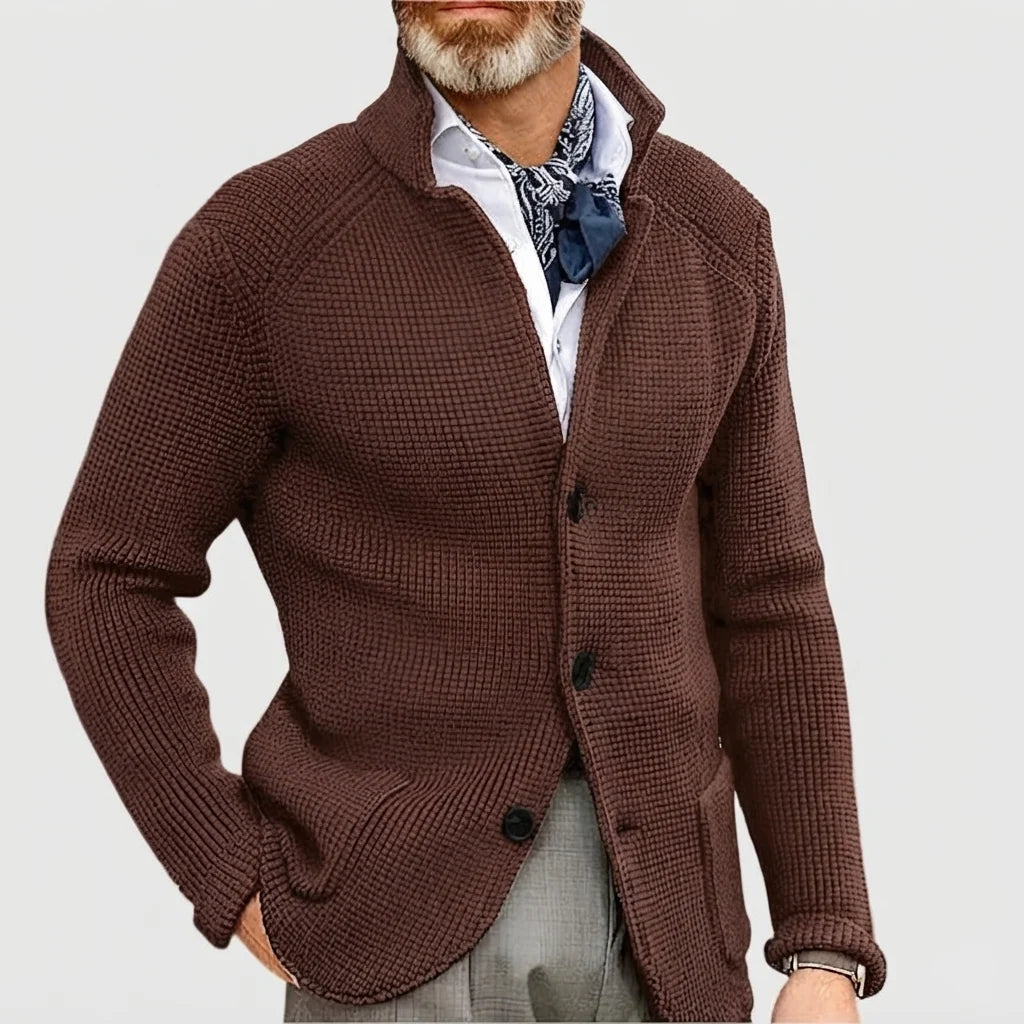 Men's Waffle-Knit Cardigan Sweater in Chestnut