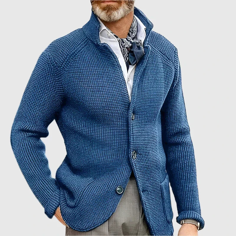 Men's Waffle-Knit Cardigan Sweater – Weave Detail