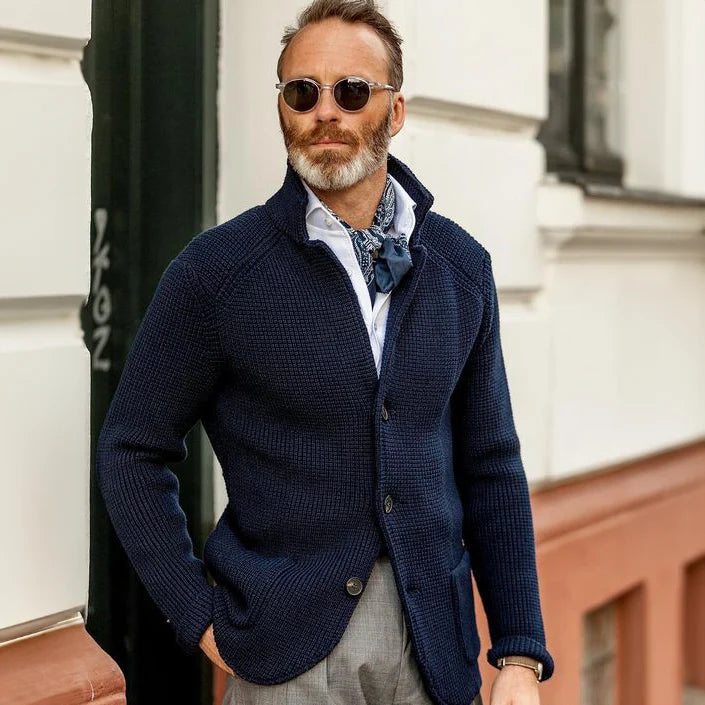 Men's Waffle-Knit Cardigan Sweater in Burgundy