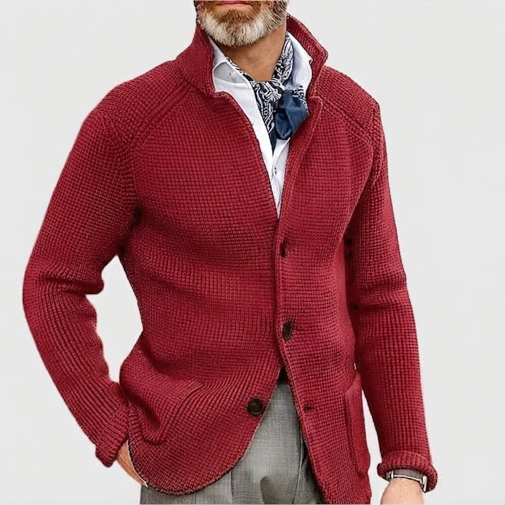 Men's Waffle-Knit Cardigan Sweater in Emerald
