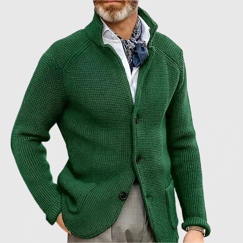 Men's Waffle-Knit Cardigan Sweater in Pink