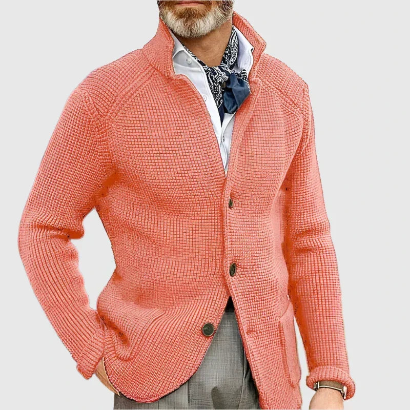 Men's Waffle-Knit Cardigan Sweater in Orange