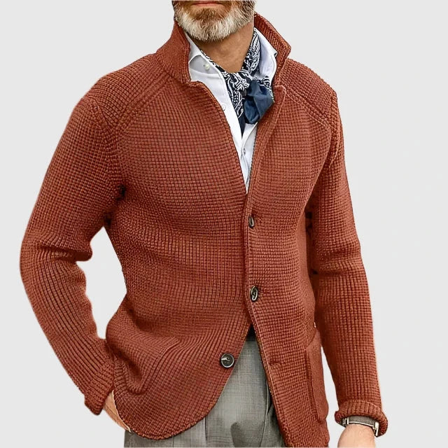 Men's Waffle-Knit Cardigan Sweater in Olive