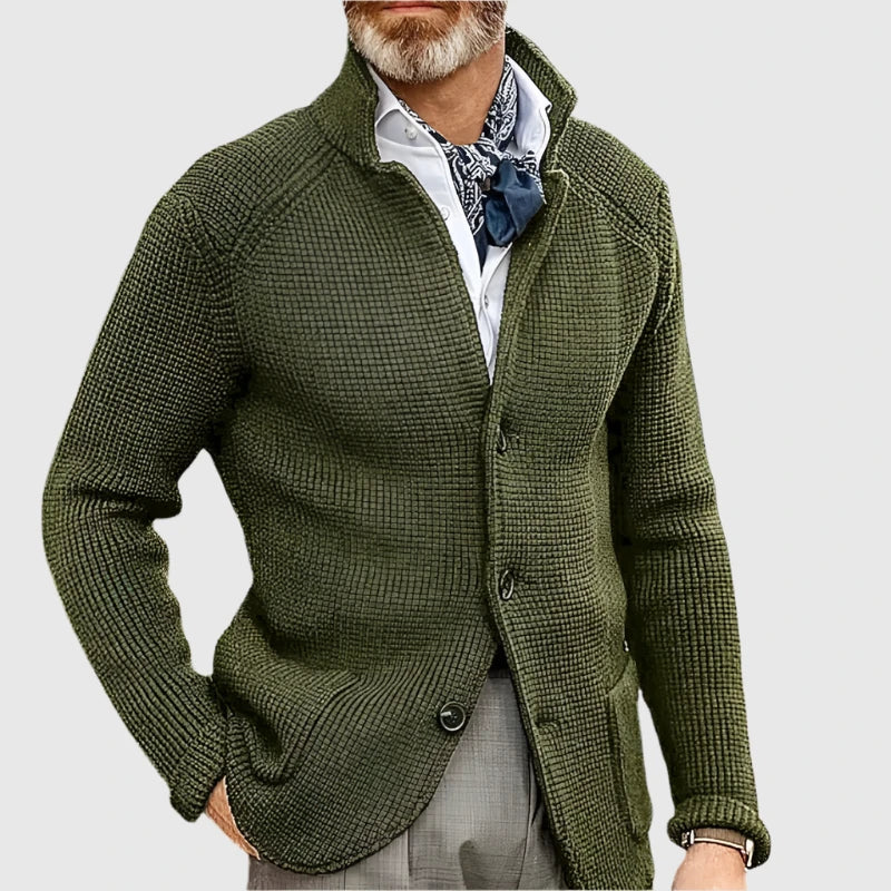 Men's Waffle-Knit Cardigan Sweater in Blue
