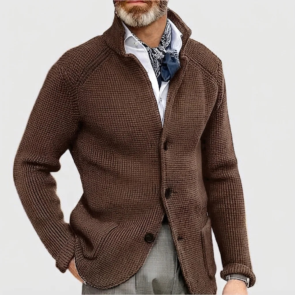 Men's Waffle-Knit Cardigan Sweater in Coffee