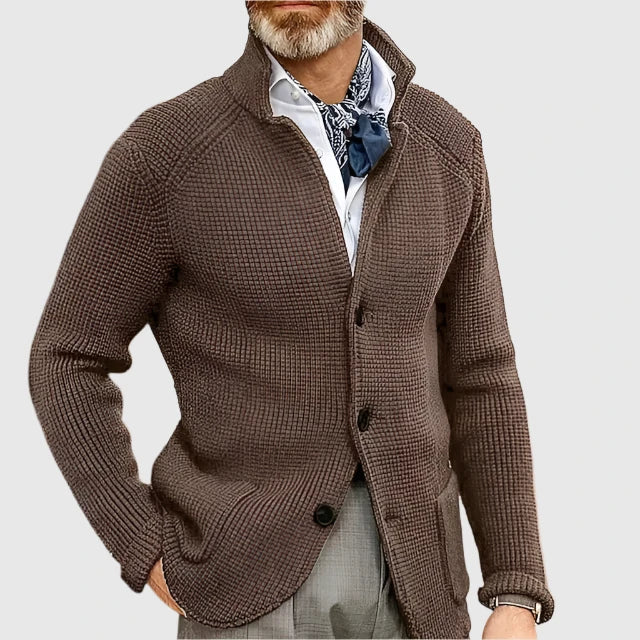 Men's Waffle-Knit Cardigan Sweater in White