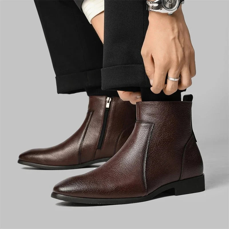 Men's Smooth Leather Ankle Boots in Black