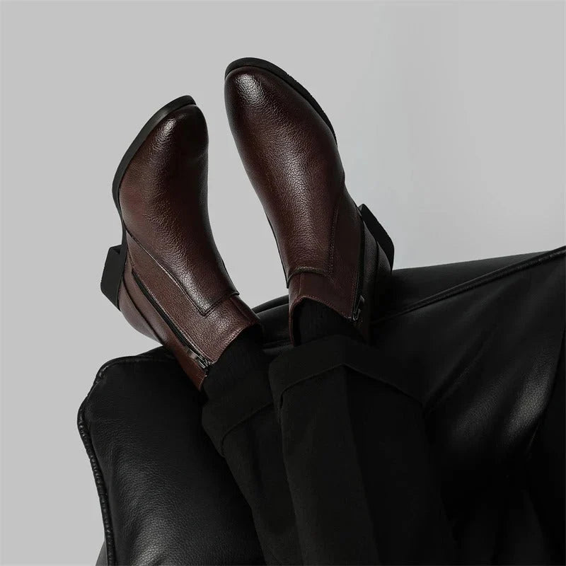 Men's Smooth Leather Ankle Boots – Zip Detail