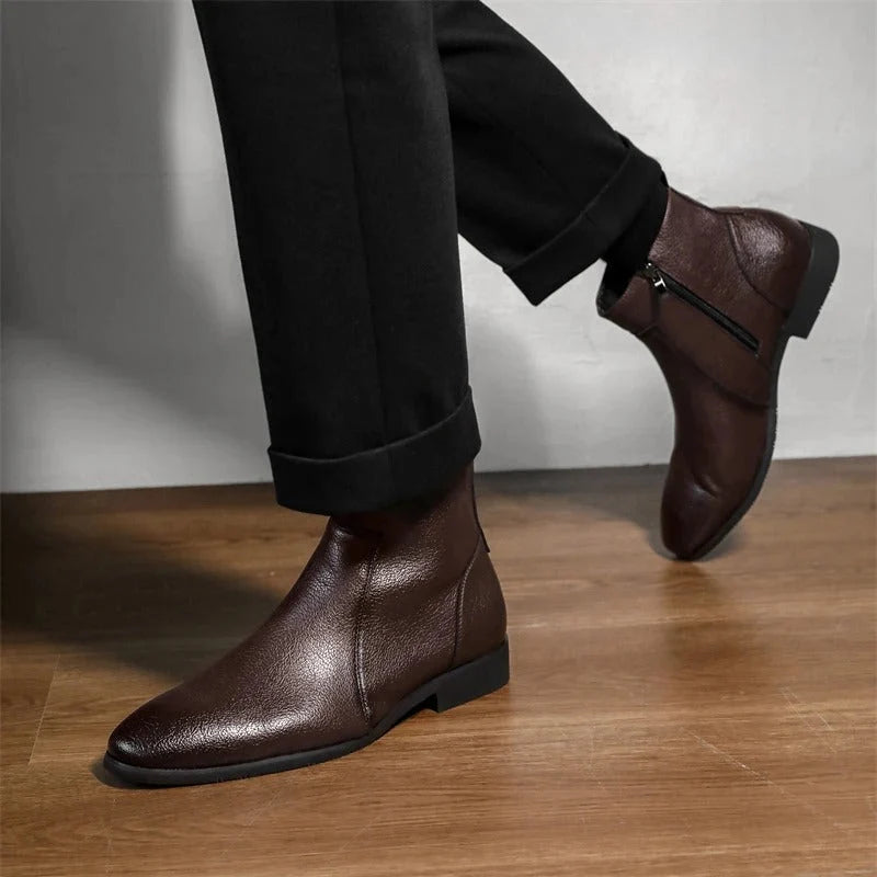 Men's Smooth Leather Ankle Boots – Pair View