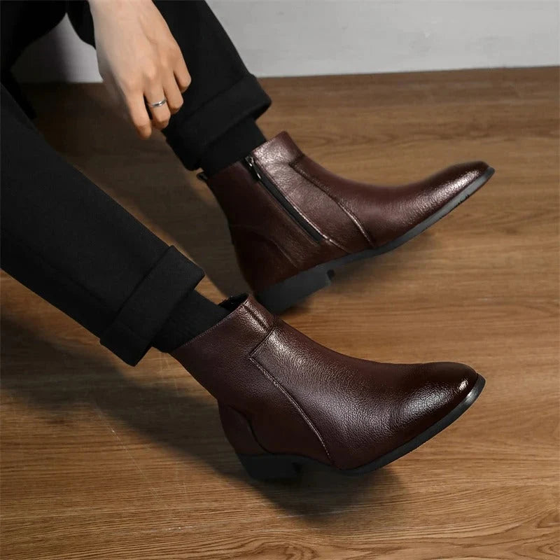 Men's Smooth Leather Ankle Boots – Heel Detail