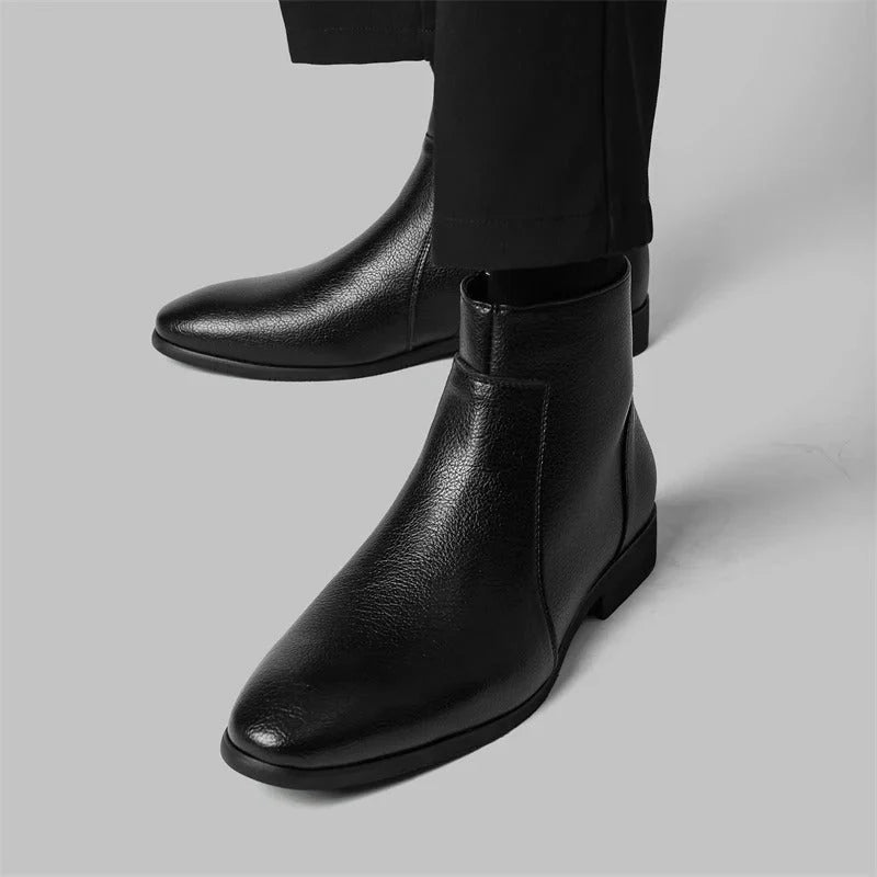 Men's Smooth Leather Ankle Boots – Worn View