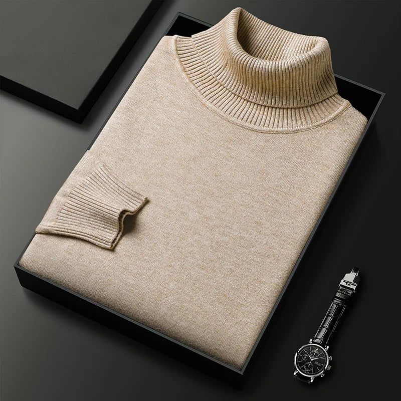 Men's Cashmere Turtleneck Sweater in Beige