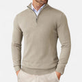 Men's Mock Neck Quarter-Zip Sweater in Beige