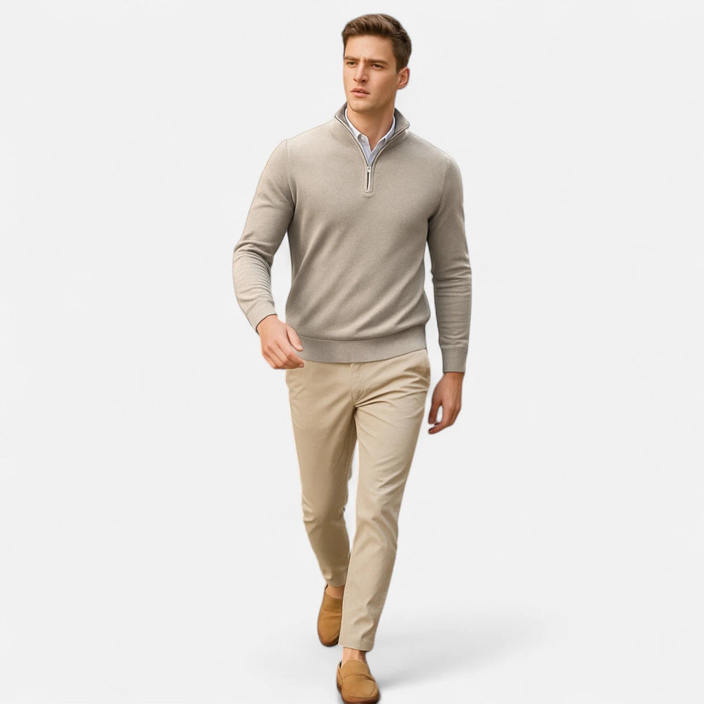 Men's Mock Neck Quarter-Zip Sweater in Black