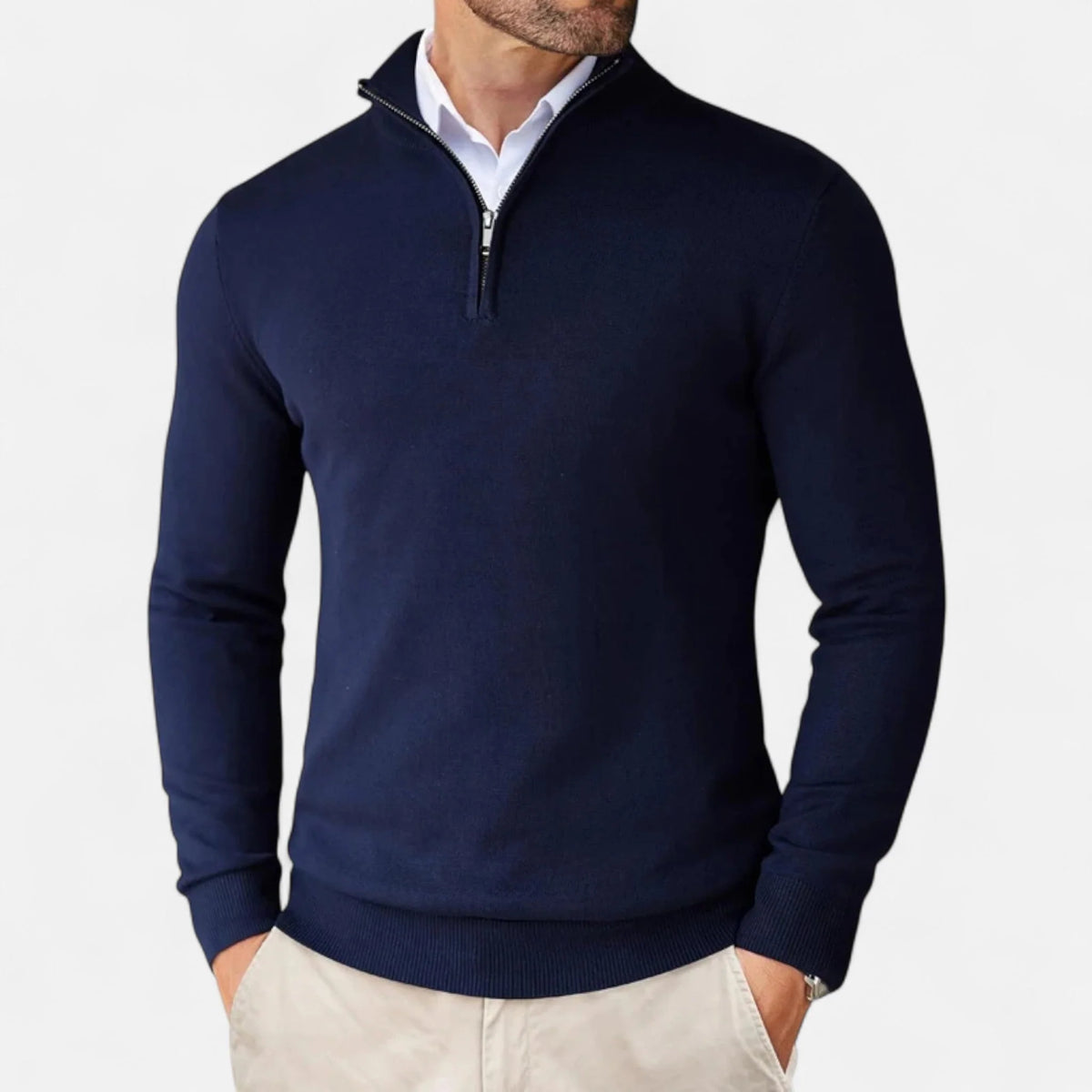 Men's Mock Neck Quarter-Zip Sweater in Dark Gray