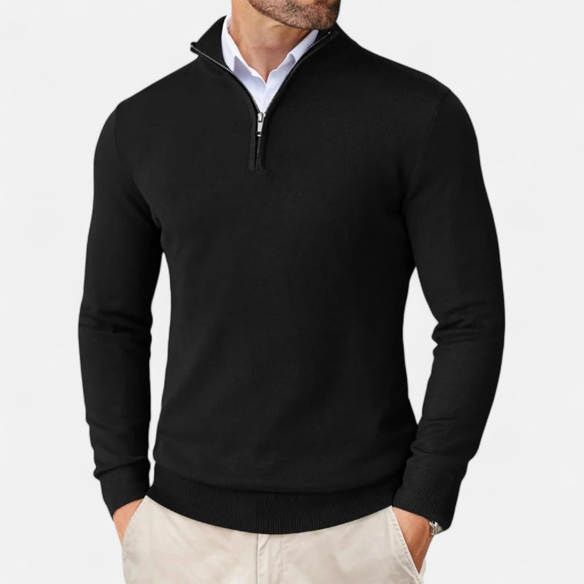 Men's Mock Neck Quarter-Zip Sweater in White