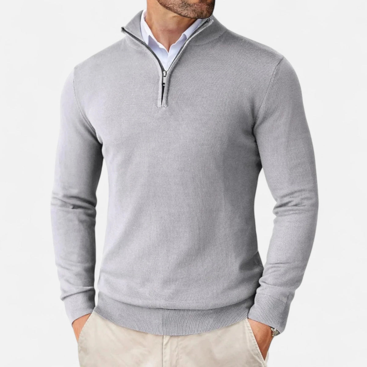 Men's Mock Neck Quarter-Zip Sweater in Pink