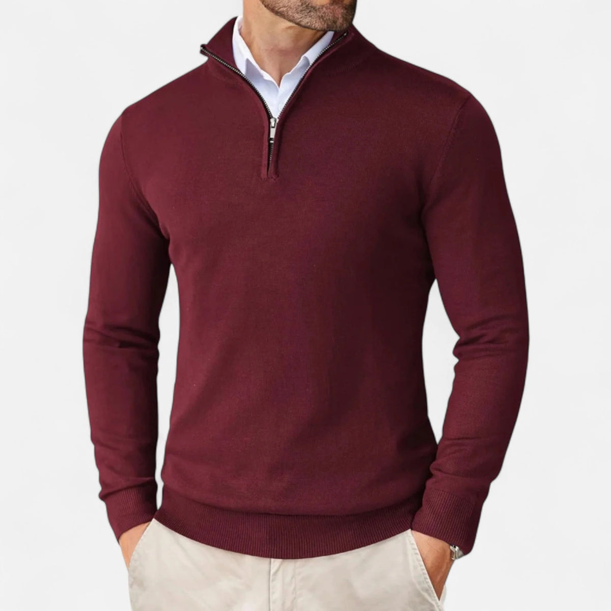 Men's Mock Neck Quarter-Zip Sweater in Light Blue