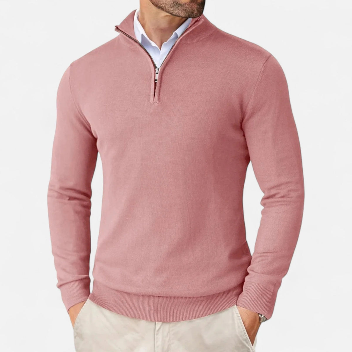Men's Mock Neck Quarter-Zip Sweater – Collar Detail