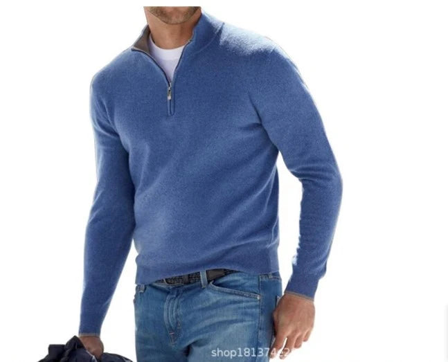 Men's Mock Neck Quarter-Zip Sweater – Worn View