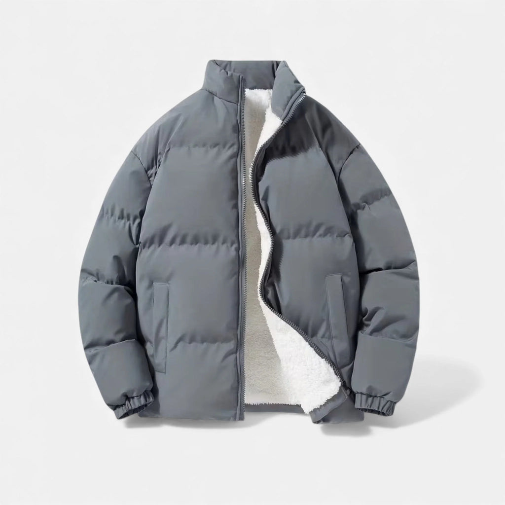 Men's Sherpa-Lined Puffer Coat in Gray