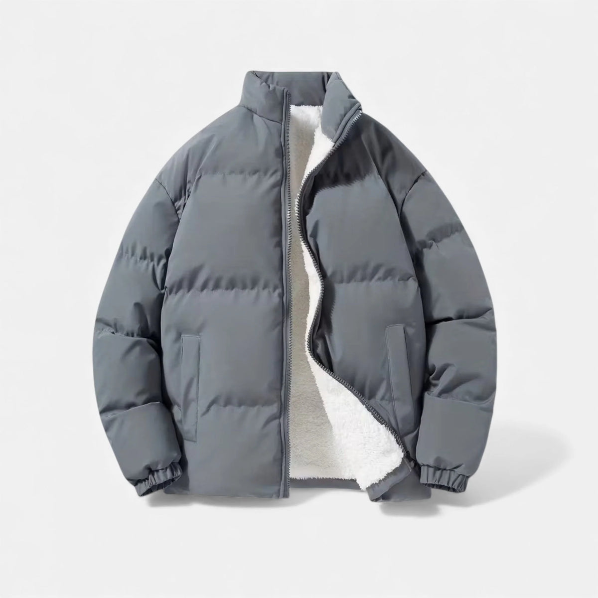 Men's Sherpa-Lined Puffer Coat in Gray