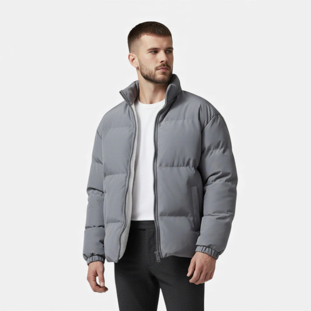 Men's Sherpa-Lined Puffer Coat in Black