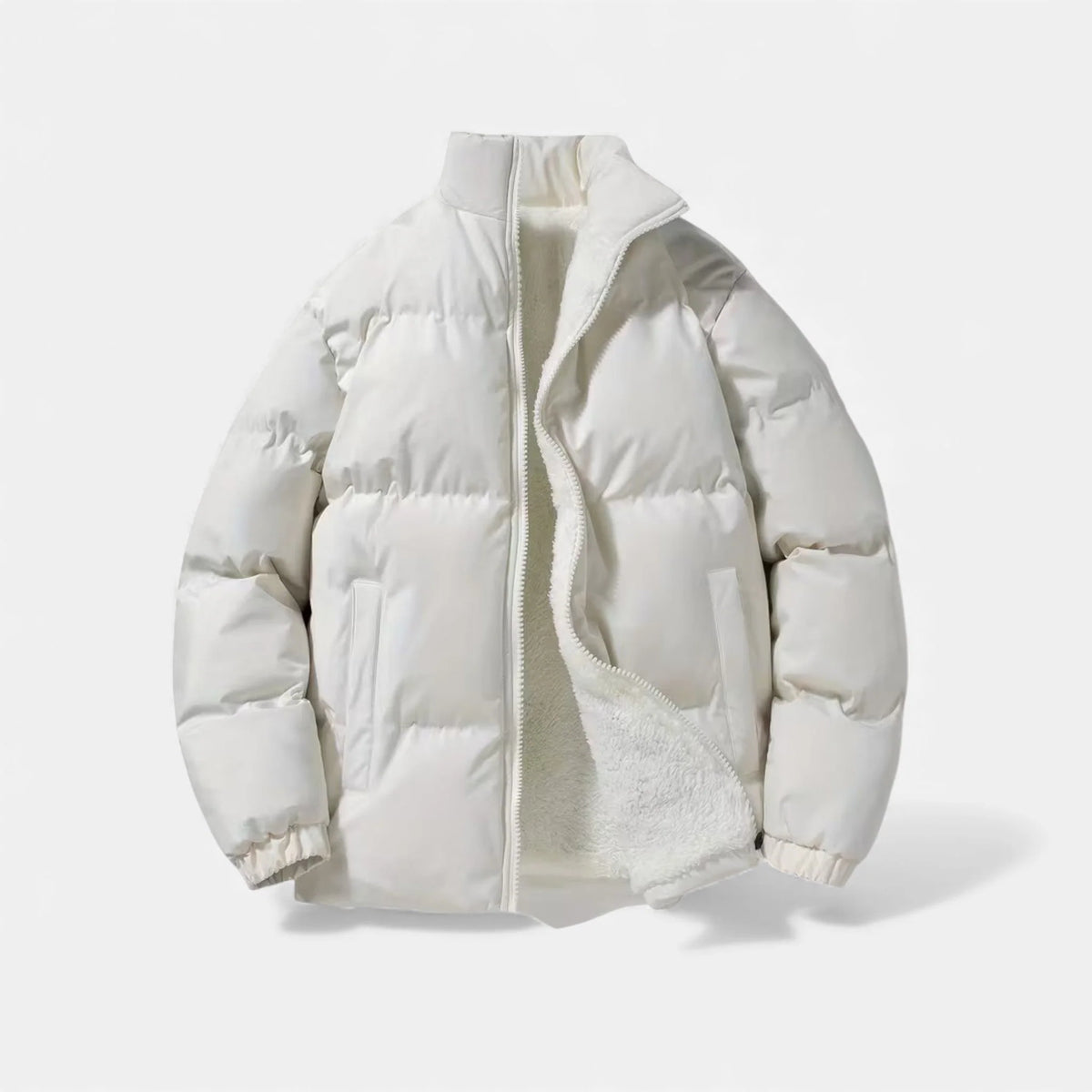 Men's Sherpa-Lined Puffer Coat – Zip Detail