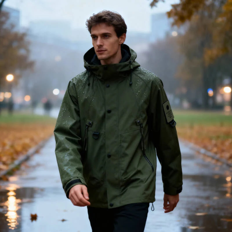 Men's Hooded Rain Jacket in Mustard Yellow