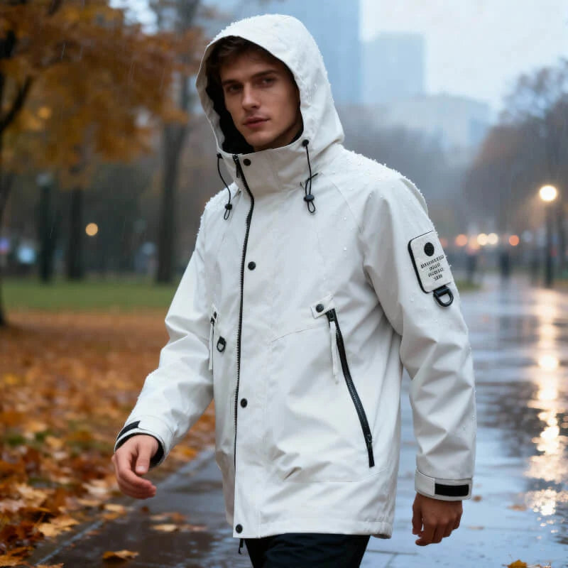 Men's Hooded Rain Jacket – Storm Flap Detail