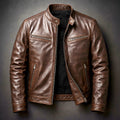 Men's Distressed Leather Moto Jacket in Brown