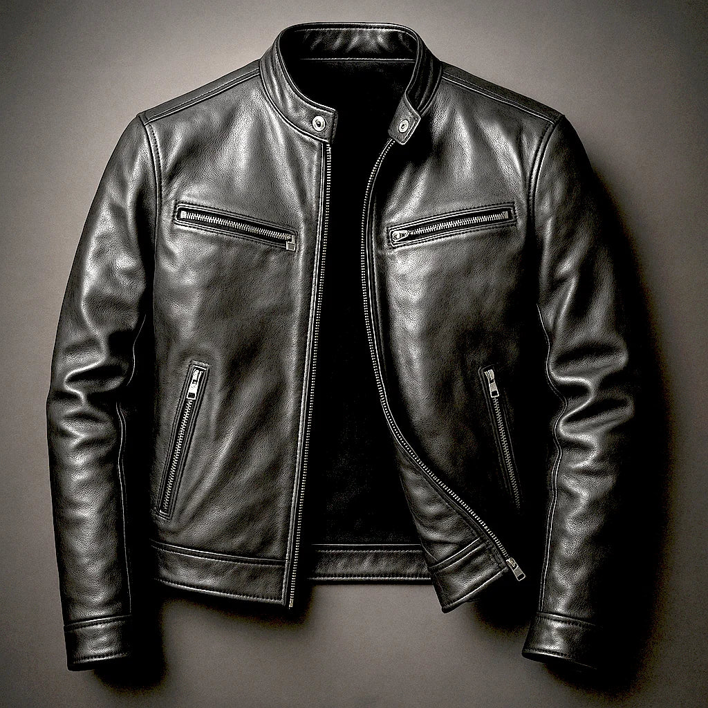 Men's Distressed Leather Moto Jacket in Green